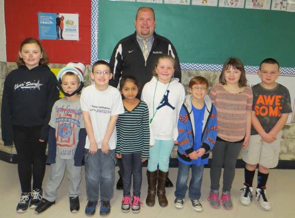 Celebrating Students of the Month Second Grade Students of the Month: Mikayla Corcoran, Adam Meyer, Brenden Doran, Devanshi Patel, Josalyn Legato, Joshua Frye, Kaylee Lewis, Michael Brown with DVES Principal Aaron Weston.
