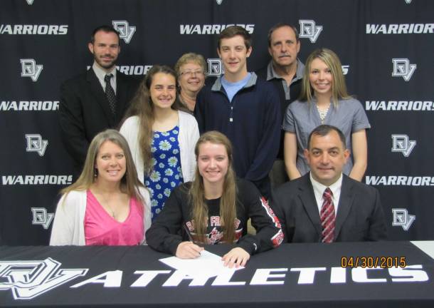 Marielle Cavallaro signs with Saint Francis University Photo provided Pictured from left: (front row) Cristin Cavallaro, senior Marielle Cavallaro and Paul Cavallaro. (middle row) Brenna Cavallaro, Matt Cavallaro and head field hockey coach Lindsay Gonzalez. (back row) High school principal Brian Blaum, guidance counselor Wanda Holtzer and Senior Athletic Director Al Holtzer.