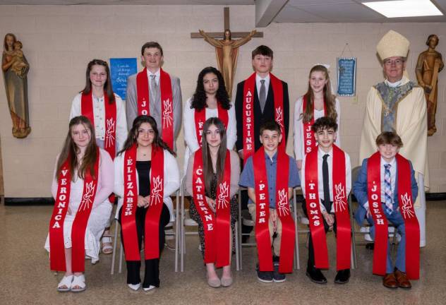 Area students receive Confirmation Eleven local students were confirmed: Clare Barcia, Isabella De Meo, Lucas Eira, Patrick Fleming, Jack Kahmar, Adrianna Keller, Slawomir Kratochwill, Gianna Lake, Brooke Nielsen, Melissa Padula, and Christian Sell.