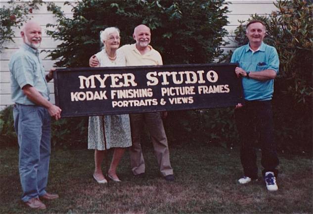 Peter Myer’s quest to preserve his grandfather’s legacy Robert, Vera, Peter (author) and Richard Myer with James Alfred Myer's studio sign.