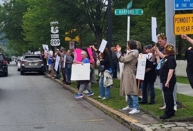 Hundreds rally in area ‘No Kings Day’ protest “No Kings Day” protesters in Milford on June 14., 2025.