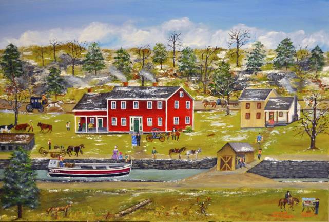 Tour D&H Canal houses during Hawley Winterfest Canal painting by Juan Espino