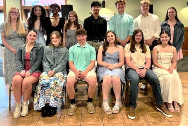 Local club awards scholarships Business & Professional Women’s Club of Port Jervis scholarship recipients (standing from left): Grace Gutschmidt, Julia Elston, Amia Summons, Kamryn O’Brien, David Choi, Luke Bruzankas, Mason Gratcofsky, Claire Marotta; (seated): Etain Starr, Noelle Holderith, Justin Dobbs, Ava Sustack, Mason Oldham, and Abigail Straebler.