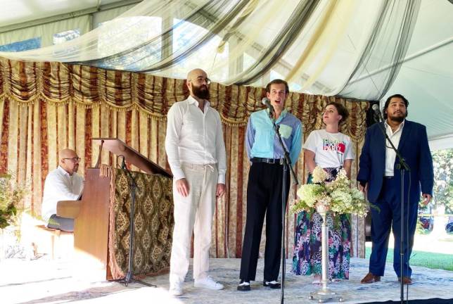 From left to right: Benjamin Dickerson, Matthew Goodheart, Emily Margevich and Angel Gomez, with Jose Melendez at the piano.