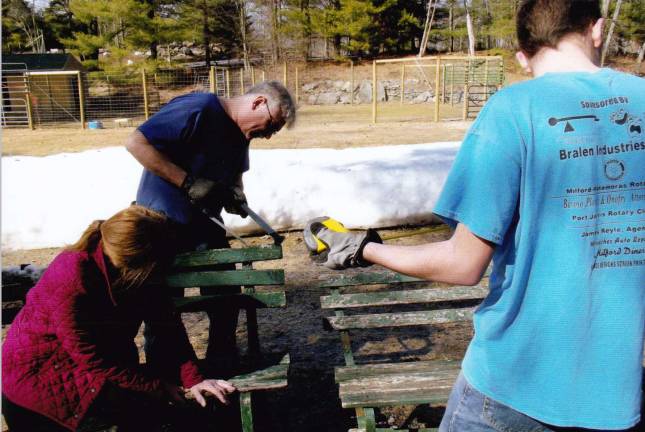 Supplies needed in a hurry Photos provided Dad, John Tomik, Eagle Scout John M. Tomik and Donna Ciancitto from Country Ark Farm working on the benches.