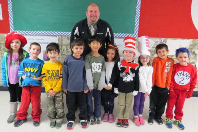 Celebrating Students of the Month Kindergarten Students of the Month: Makaylee Kalitsnik, Aiden Hughes, Nicholas DiLeo, David Garcia, Shin-Cheon Moon, Winter Oliver, Colin Cronin, Emily Ford, Harrison Bixby, Caleb Connell with DVES Principal Aaron Weston.