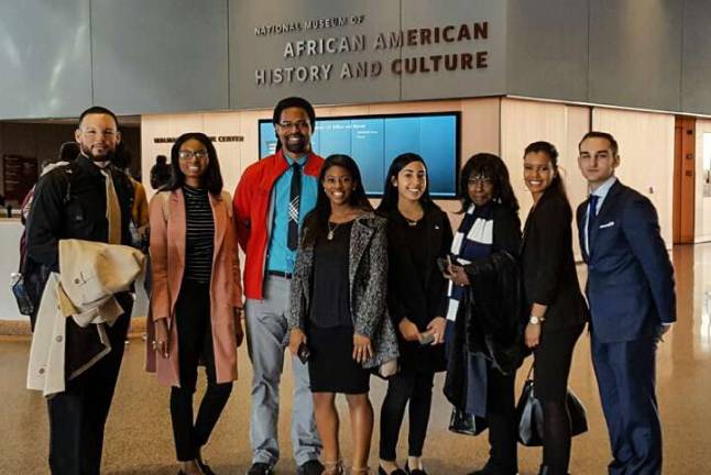 ESU students participating in The Osgood Center for International Studies Presidential Inauguration Program visit the National Museum of African American History and Culture. Nicholas Jauch from Dingmans Ferry, Pa., is pictured at the far right (Photo provided)