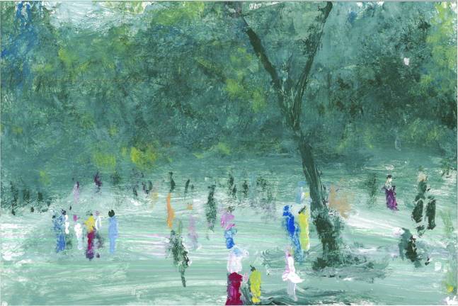 Goshen artist's paintings on display “Paintings, Postcards” by Gary Abramson (4" x 6" gouache)