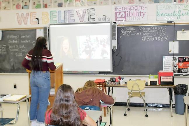 Sophomore Lily Cosentino asked Lindsey Toomer about her experience writing for her college newspaper at Penn State University. (Photo provided)