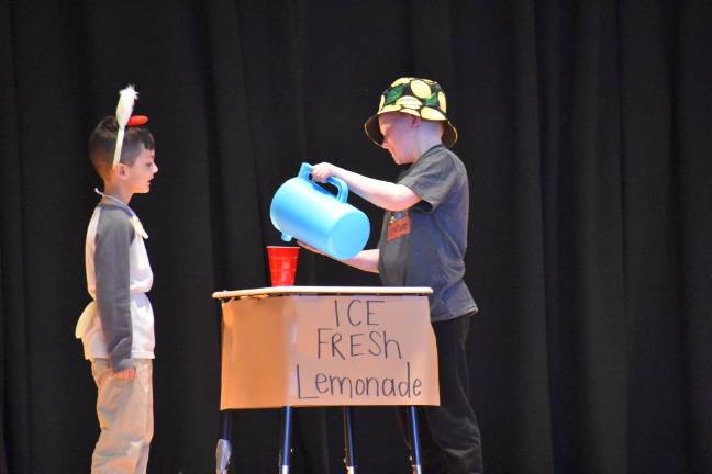 Lip sync packed with class acts First grader Rocco Delauro and second grader Heath Fountain got laughs acting out “The Duck Song.”