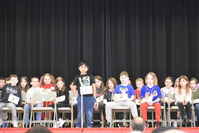 32 contestants, from second through fifth grade, qualified for the school-wide bee by coming in first or second in their classroom bees. By the 10th round, the field had been winnowed down to five spellers.