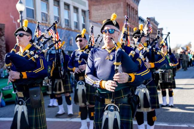 Hudson Valley Regional Police Pipes &amp; Drums at the Port Jervis St. Patrick’s Day Parade on March 3, 2024. Photo by Sammie Finch