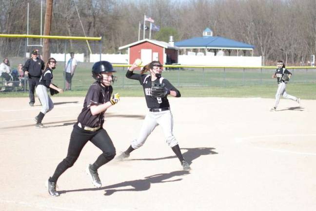 Delaware Valley defeats Western Wayne in softball Delaware Valley pitcher Mackenna Powell fields the ball as a Western Wayne runner moves towards first base