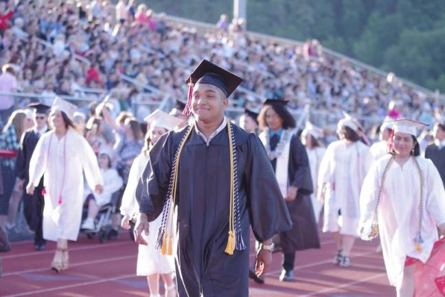 2019 Delaware Valley High School Senior Class President Jose Falcon walks during the processional.