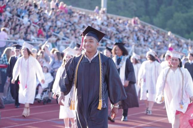 Delaware Valley graduates 366 students 2019 Delaware Valley High School Senior Class President Jose Falcon walks during the processional.