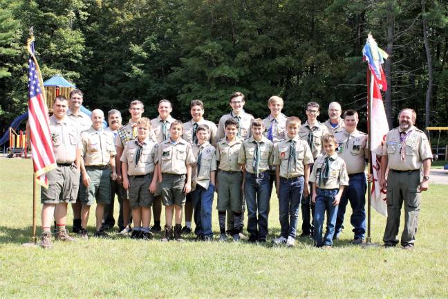 Boy Scouts to hold 'Bridge 5K' this Saturday Pictured in the front row (from left): Joe Loughney, Assistant Scoutmaster; Jeff Block, Assistant Scoutmaster; Kyle Yablonski; Jacob Rhien; Cameron Maino; Cayden DeGroat; Vincent Saski; Wyatt Beheran; and Jacob Lockwood. Back: Geoff Yablonski, Assistant Scoutmaster; Ron Miller, Assistant Scoutmaster; John Babbitts; Joey Seltzer; Dylan DeGroat; Jason Block; Sean Rinkel; JD Flick; Joe Saski; Scoutmaster; TJ Teehan; and Herb Rinkel, Religious Emblems Coordinator. (Photo provided)