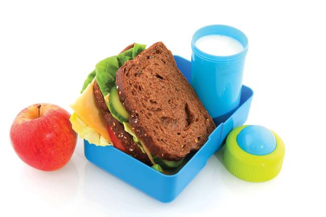 Healthy lunch box filled with bread for take away