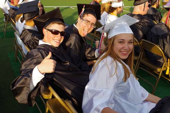Delaware Valley graduates are all smiles Soon to be graduates Katarina Mortensen, James Montemarano and Chris Mobilio.