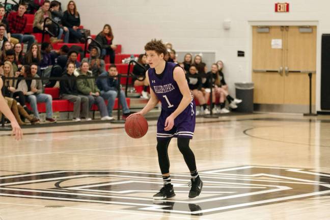 Delaware Valley Warriors hold off Wallenpaupack Buckhorns Wallenpaupack's Elijah Rosenthal scored seventeen points. (Photo by George Leroy Hunter)