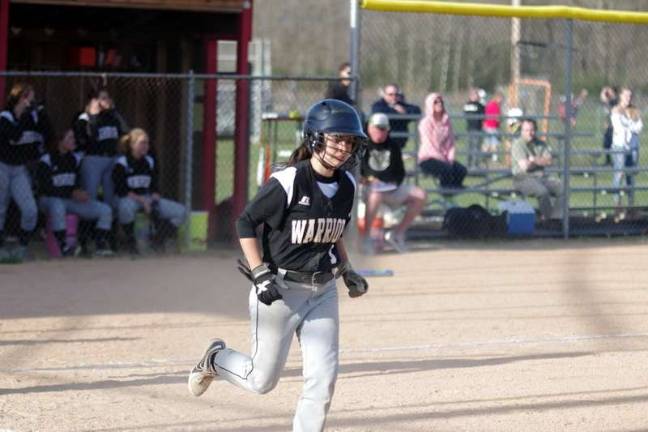 Delaware Valley defeats Western Wayne in softball After ball four is called Delaware Valley batter Stephanie O'Grady trots towards first base. O'Grady scored two runs and also knocked in three RBI's