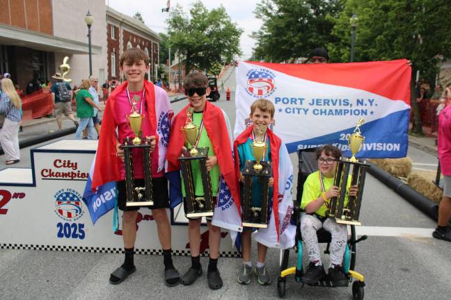 Soap Box Derby competition welcomes over 80 racers From left: Division champions Gabriel Lehn, Henry Lehn, Logan Wilcox and Lyla San Souci with their awards during the Soap Box Derby on June 8, 2025.