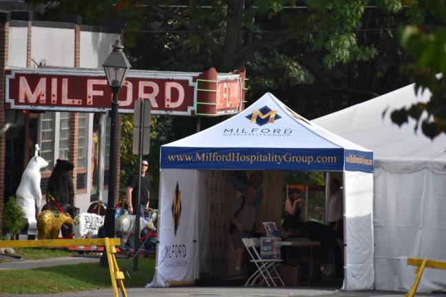 Preparations underway for the Black Bear Film Festival on Friday. The Lisa Emery sign came down for the weekend, but was back up by Monday. (Photo by Becca Tucker)