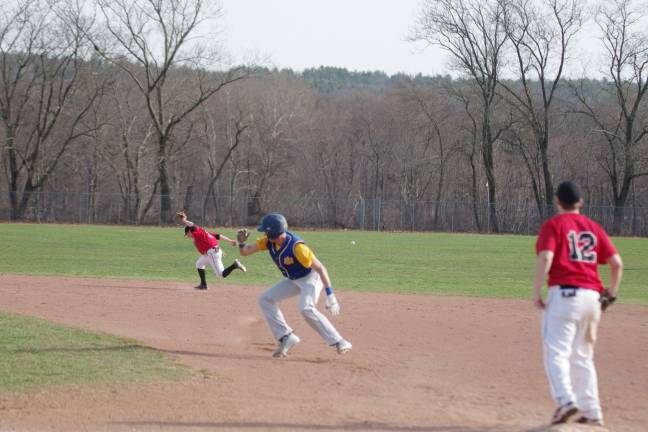 DVHS strikes out to Valley View The ball gets past Delaware Valley second baseman Trevor Bertsch.