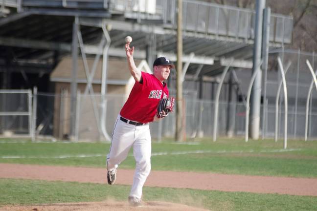 DVHS strikes out to Valley View Delaware Valley pitcher Jeff Hupfer throws towards first base in a pickoff attempt. Hupfer produced two strikeouts during the two and one-third innings played.