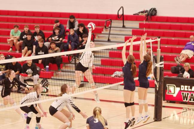 Delaware Valley's Katharine Quinn (#6) strikes the ball.