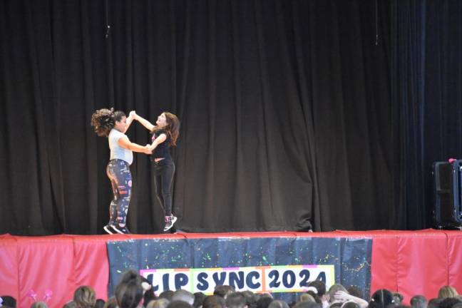 Fourth graders Lihanna Rewoldt and Aubrey Giuliano with a joyful take on Taylor Swift’s “Bad Blood.”