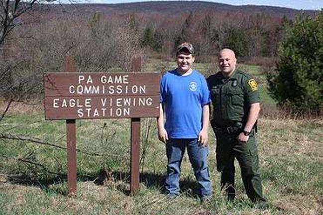 Eagle Scout project casts an eye on eagles Joseph P. Loughney III (left) with Kevin Moran, Game Commission Land Management Group Supervisor (Photo provided by Shohola Boy Scout Troop 76)