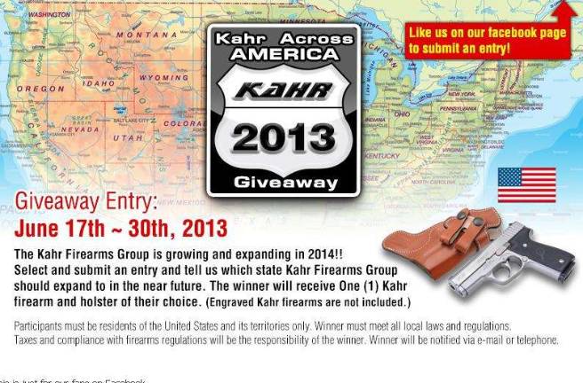 Voters aside, gun maker likes Pike Giveaway offer from the Kahr Arms Facebook page.