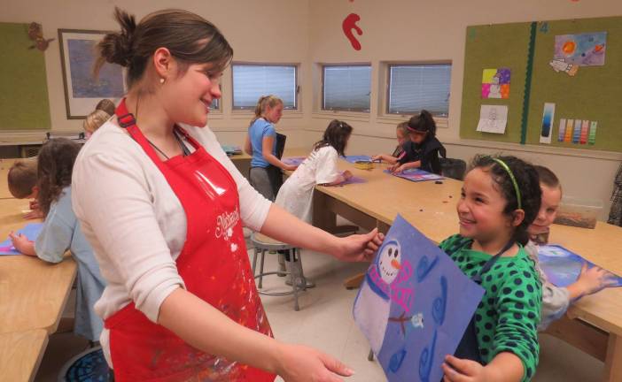 Our Snow People Teacher Danielle Zito and Caterina Catizone.