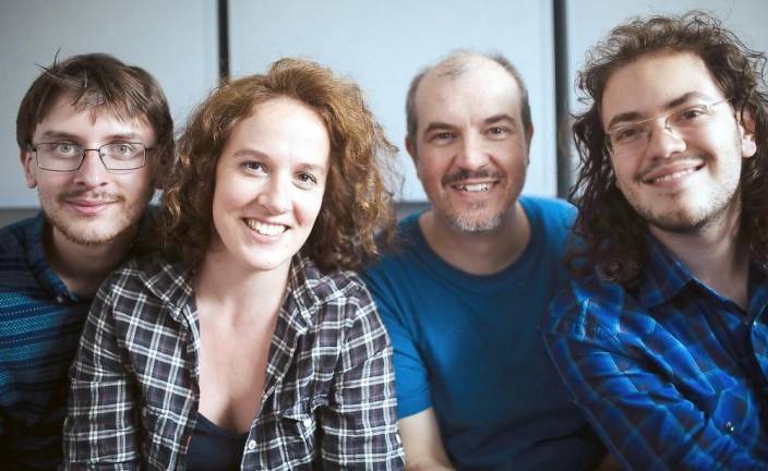 The Transatlantic Exploration Company, bass player Mat Muntz, singer Astrid Kuljanić, percussionist Rogerio Boccato, and accordionist Benjamin Rosenblum