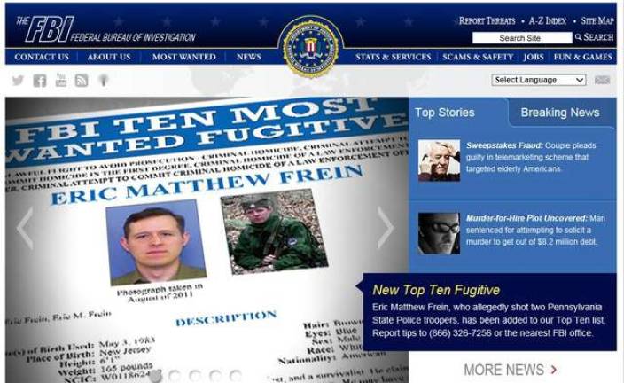 Eric Matthew Frein put on FBI's Ten Most Wanted List Eric Matthew Frein's wanted status on the FBI's home page Friday.