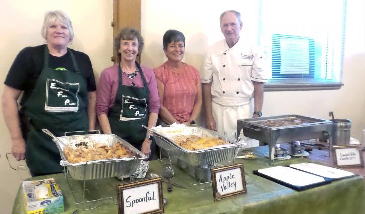 Spoonful Soups &amp; Eats, Apple Valley Family Restaurant, and Laurel Villa Country Inn and Restaurant were among the Milford eateries to contribute favorite dishes. Carmela Montaperto and Diane Grendel are pictured on the left, and Carl Muhlhauser, owner and operator of Laurel Villa, is on the right.