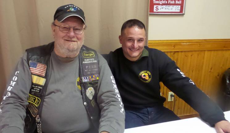 Community gathers to commemorate Veterans Day “Sarge” Richard Silva and Iraq combat vet Blaise Rolison of American Legion Post 139, Milford