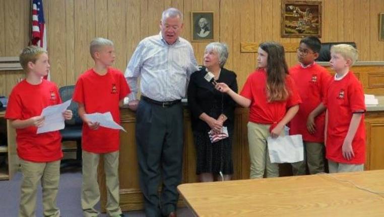 From left: Logan Clarke, William Fells, Bill Bratton, Mary Bratton, Keira LeMay, Archit Patel, Taylor Allen