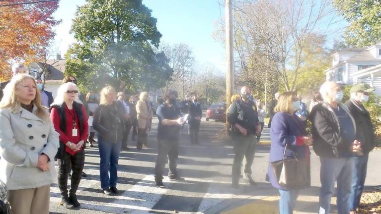 Crowd assembled for the ribbon cutting at The Dickson House (Photo by Frances Ruth Harris)