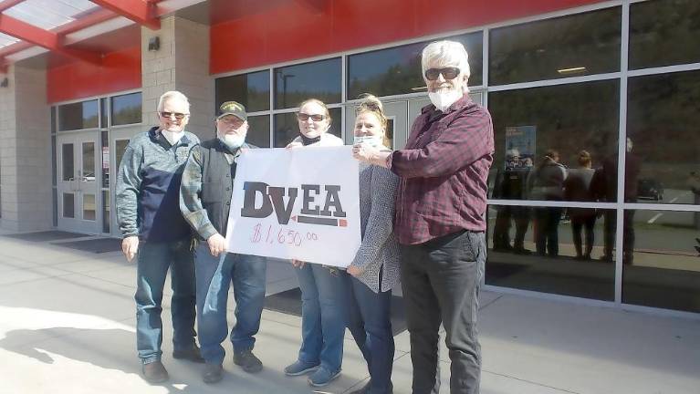 From left: Pike County Sheriff Kerry Welsh, DV Teacher's union treasurer Doug Williams, vice -president Kayla Troast, president Lisa Addio, and coordinator of all teacher and veterans activities and contributions, Marty Gurian (Photo by Frances Ruth Harris)