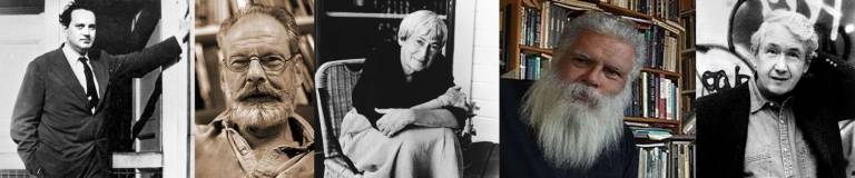 Milford's literary legacy Some writers with Milford connections, from left: Thomas Wolfe, John Casey, Ursula LeGuin, Damon Knight, and Frank McCourt