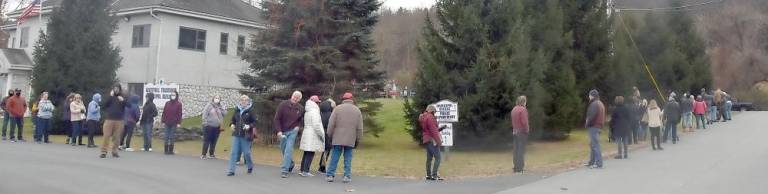 At the Westfall Township Municipal Building polling place in Matamoras, voters waited for two hours to cast their ballots (Photo by Becca Tucker)