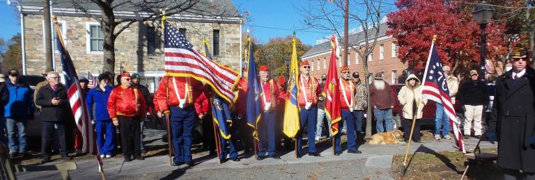 Community gathers to commemorate Veterans Day The Color Guard following wreath placement at Soldiers and Sailors Park