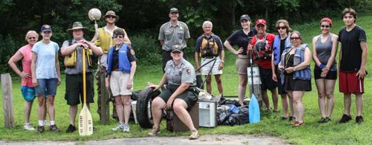 Next Delaware River Clean-Up set Volunteers display the trash they collected during last monthþÄôs river clean-up. Photo provided.
