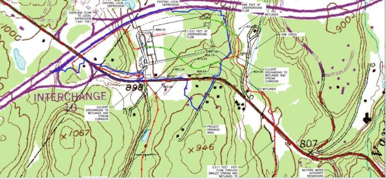 Map showing water flows from the proposed warehouse.