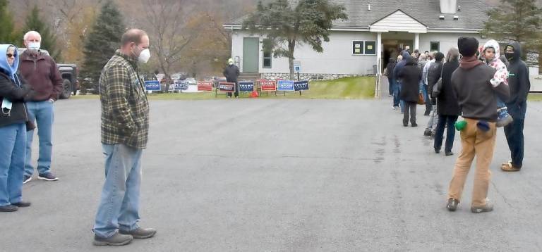 At the Westfall Township Municipal Building polling place in Matamoras, voters waited for two hours to cast their ballots (Photo by Becca Tucker)