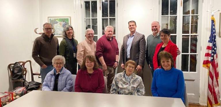 Front row, from left to right: Milford Community House Board Members Centa Quinn, Jill Bennett, Lorraine Gregory, and Carol Osterberg. Back row, from left to right: Milford Community House Board Members Richard Pedranti, Krista Gromalski, and Matthew Osterberg; retired Altec Lansing executive, former Chairman of Greater Pike Community Foundation, and Milford Community House donor James Pedranti; and Milford Community House Board Members Karl Wagner III, and Dale and Yana Thatcher.