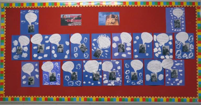 Ms. Paz’s bulletin board. (Photo by Peg Snure)