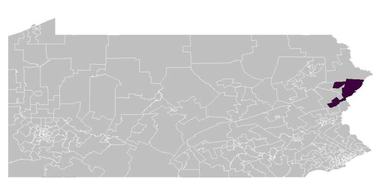 The 189th District is highlighted on a Pennsylvania map