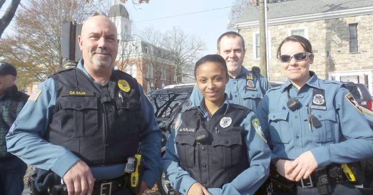 Milford police officers (from left): Sgt. Jack DaSilva, Officer Lorin McFarlane, Deputy Danni Sell, and Deputy Wesley Vigh